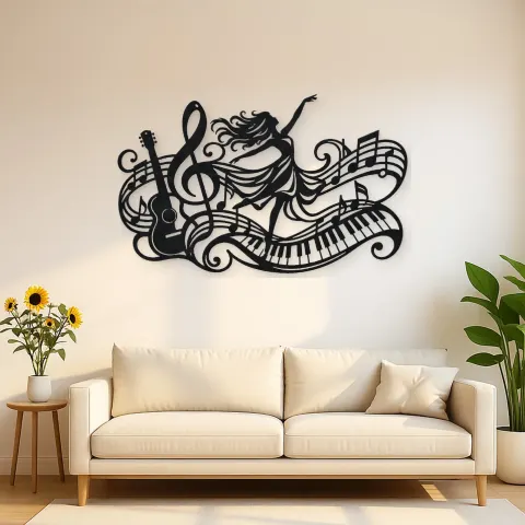 Dancing Treble Flow Metal Wall Art | Music Room Wall Decor