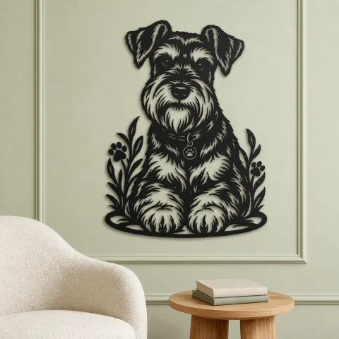 Vue alternative de Schnauzer Portrait Metal Wall Art | Pet Lover Silhouette Decor