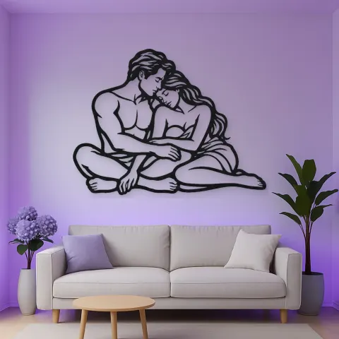 Vue alternative de Quiet Night Cuddle Metal Wall Art | Romantic Couple Decor