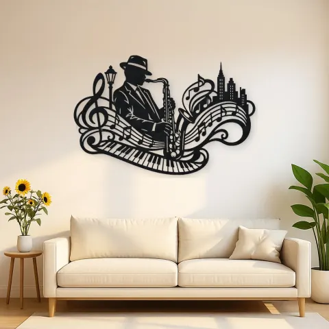 Saxophone Jazz Flow Metal Wall Art | Music Room Wall Decor