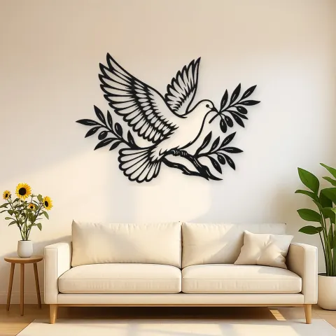 Dove Olive Branch Metal Wall Art | Wildlife Silhouette Decor