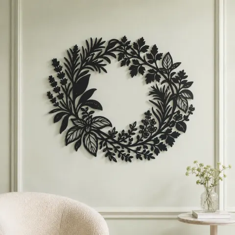 Vue alternative de Herb Kitchen Wreath Metal Wall Art | Cozy Home Metal Decor