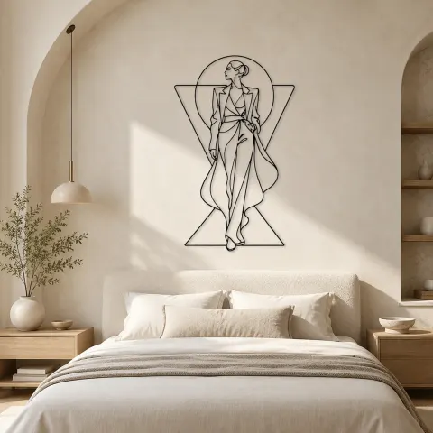 Vue alternative de Décoration murale en métal "Muse de runway géométrique" | Décor mural figure de mode
