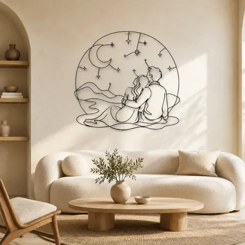 Décoration murale en métal "Amoureux sous les étoiles" | Décor romantique pour couple