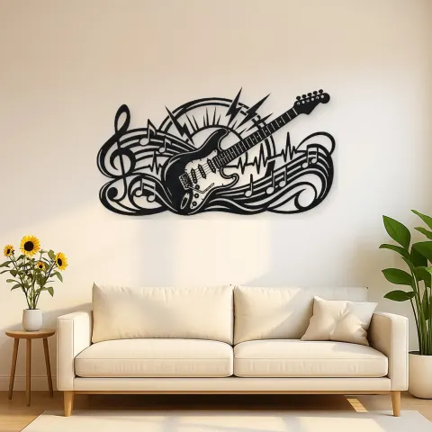 Electric Guitar Pulse Metal Wall Art | Music Room Wall Decor