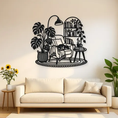 Books and Plant Metal Wall Art | Cozy Home Metal Decor