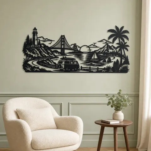 Vue alternative de Van Life Coast Metal Wall Art | Travel and City Wall Decor