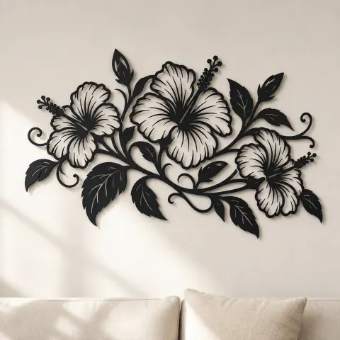 Hibiscus Flow Metal Wall Art | Botanical Metal Wall Decor