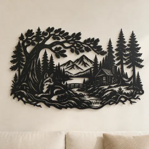 Fox beneath the Trees Metal Wall Art | Wildlife Silhouette Decor