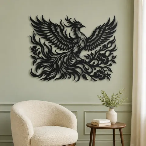 Vue alternative de Phoenix Flame Flow Metal Wall Art | Celestial Boho Wall Decor