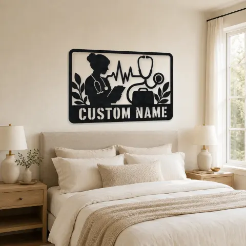 Vue alternative de Décoration murale en métal personnalisée Médecin Infirmière avec Stéthoscope