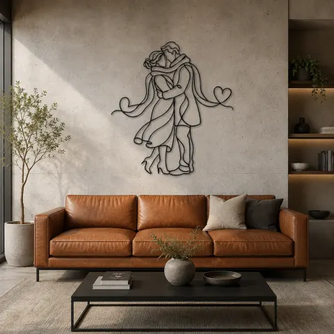 Vue alternative de Couple avec Écharpe Partagée Décoration Murale en Métal | Décor de Couple Romantique