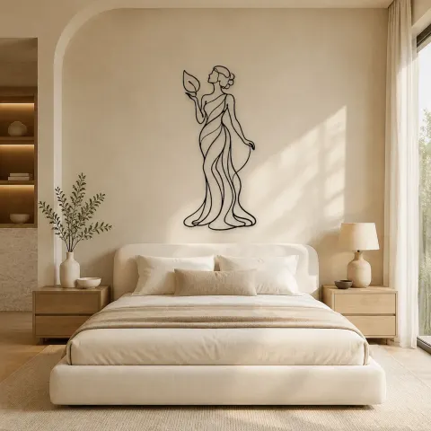 Vue alternative de Décoration murale en métal "Muse debout avec feuille" | Décor mural botanique féminin