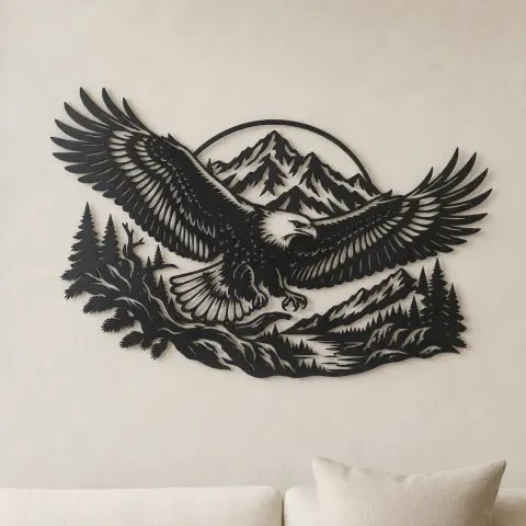 Eagle Mountain Flight Metal Wall Art | Wildlife Silhouette Decor