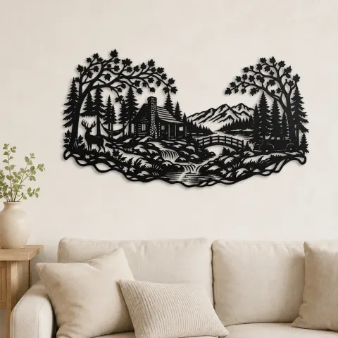 Autumn Woodland Flow Metal Wall Art | Nature Silhouette Decor