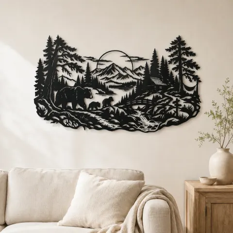 Bear Forest Trail Metal Wall Art | Wildlife Silhouette Decor