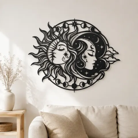 Day and Night Faces Metal Wall Art | Celestial Boho Wall Decor