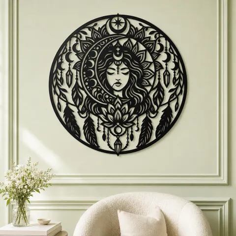 Vue alternative de Mandala Moon Metal Wall Art | Spiritual Boho Metal Decor