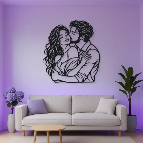 Vue alternative de Cheek Kiss Metal Wall Art | Romantic Couple Decor