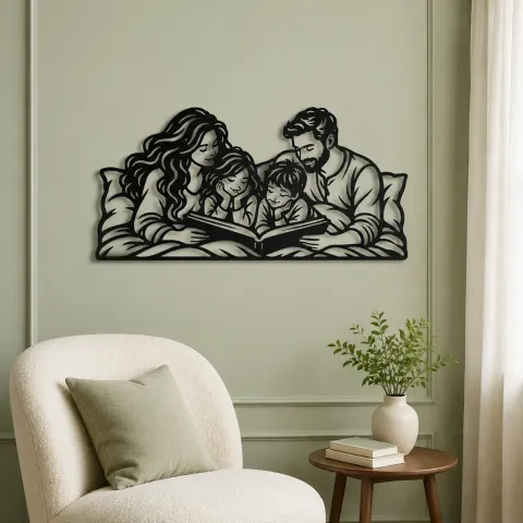 Vue alternative de Bedtime Story Family Metal Wall Art | Family Silhouette Decor