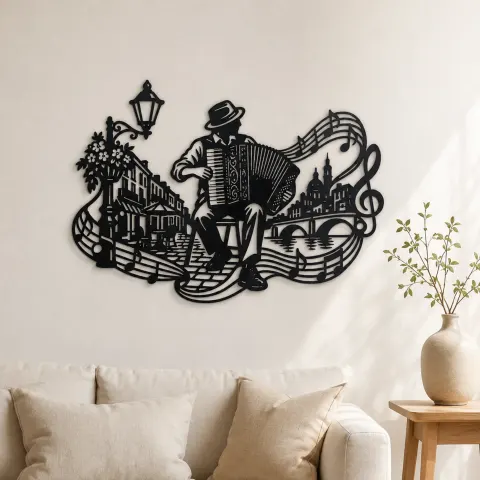 Accordion Street Music Metal Wall Art | Music Room Wall Decor