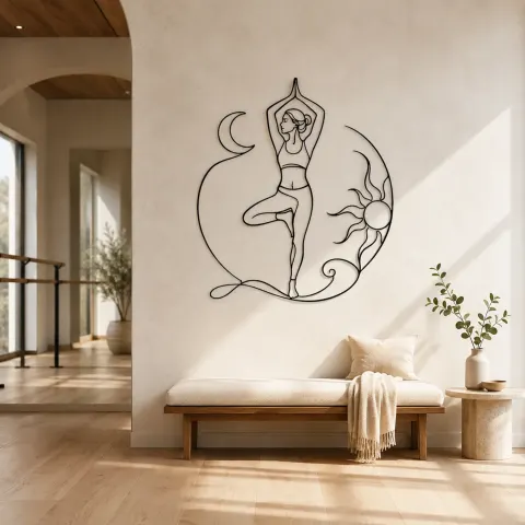 Décoration murale en métal personnalisée Pose d'Arbre Équilibre | Décor mural de yoga et méditation