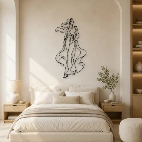 Vue alternative de Décoration murale en métal "Modèle en manteau fluide" | Décor de figure de mode