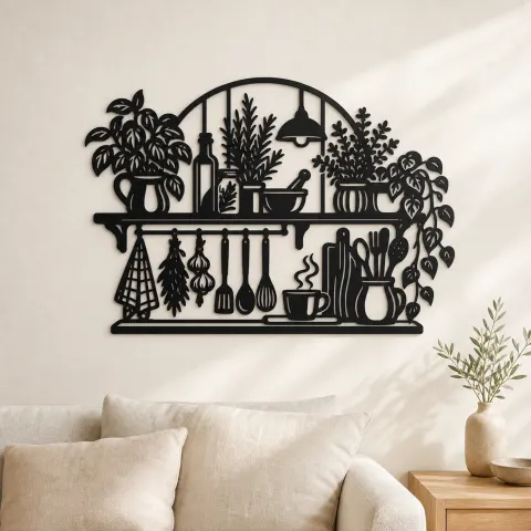 Kitchen Herb Shelf Metal Wall Art | Cozy Home Metal Decor