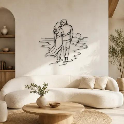 Décoration murale en métal "Promenade sur la Plage" | Décor pour Couple Romantique