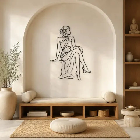 Vue alternative de Pose de Mode Jambes Croisées Décoration Murale en Métal | Décor de Mur de Figure de Mode