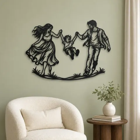 Vue alternative de Parents Child Swing Metal Wall Art | Family Silhouette Decor