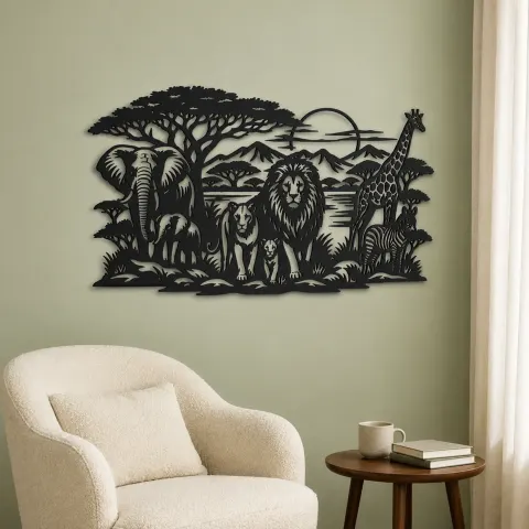 Vue alternative de Safari Animal Horizon Metal Wall Art | Wildlife Silhouette Decor
