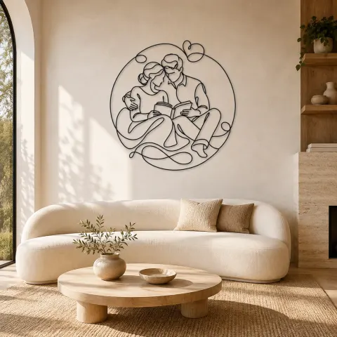 Amoureux Lisant Ensemble Décoration Murale en Métal | Décor de Couple Romantique
