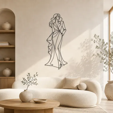 Pose de Robe Asymétrique Décoration Murale en Métal | Décor de Figure de Mode