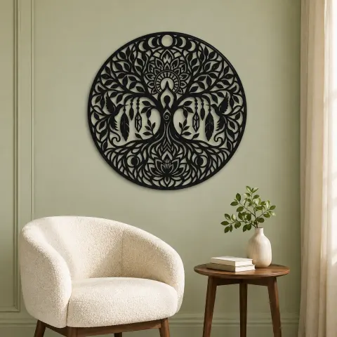 Vue alternative de Tree Mandala Fusion Metal Wall Art | Botanical Metal Wall Decor