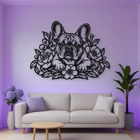 Vista alternativa de French Bulldog Floral Metal Wall Art | Pet Lover Silhouette Decor