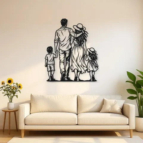 Family of Four Walk Metal Wall Art | Family Silhouette Decor