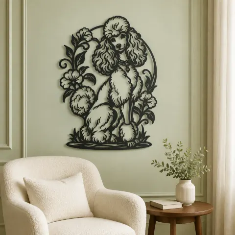 Vue alternative de Poodle Elegant Pose Metal Wall Art | Pet Lover Silhouette Decor