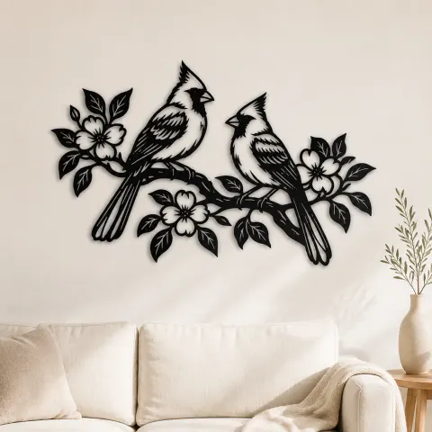 Two Birds on Branch Metal Wall Art | Wildlife Silhouette Decor