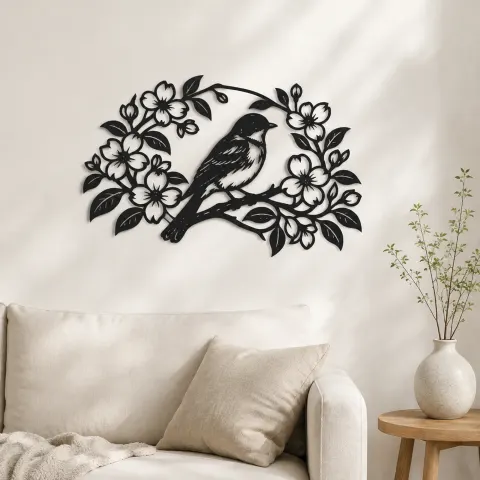 Bluebird Floral Arch Metal Wall Art | Wildlife Silhouette Decor