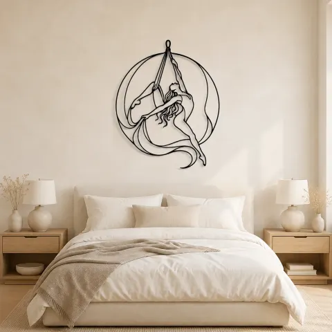 Vue alternative de Décoration murale en métal "Danseuse de soie aérienne" | Décor mural de danse aérienne