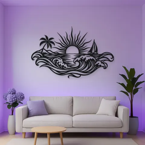 Vue alternative de Rising Sun over Waves Metal Wall Art | Celestial Boho Wall Decor