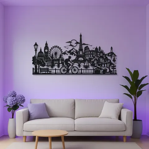Vue alternative de Bicycle City Ride Metal Wall Art | Travel and City Wall Decor