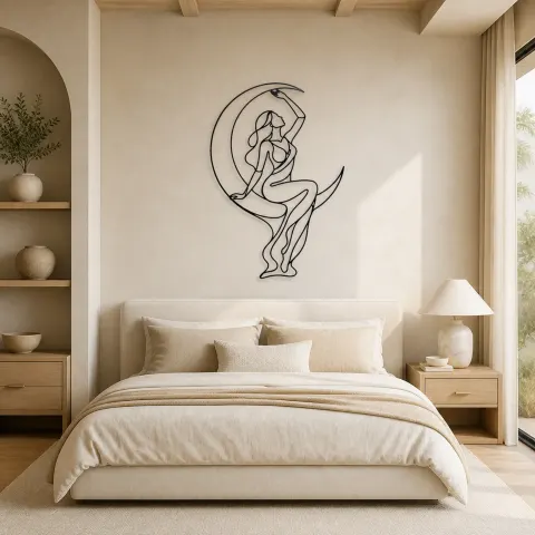 Vista alternativa de Arte Mural de Metal Arco Lunar | Decoración de Pared de Mujer Celestial