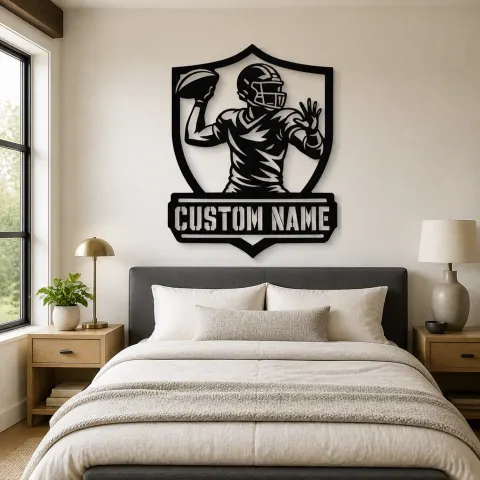 Vue alternative de Décoration murale en métal personnalisée avec bouclier de passe de quarterback