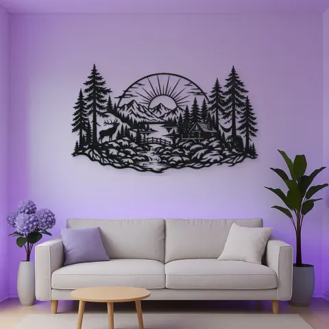 Vista alternativa de Forest Sun Arc Metal Wall Art | Nature Silhouette Decor
