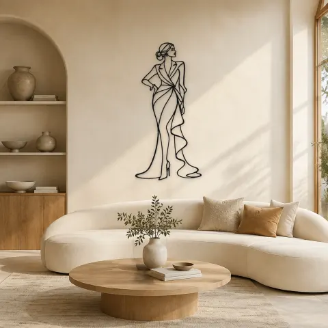 Décoration murale en métal Profil de Robe de Designer | Décor mural figure de mode