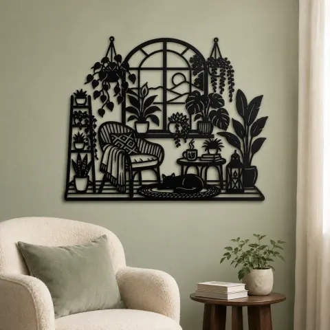 Vue alternative de Window Plant Garden Metal Wall Art | Botanical Metal Wall Decor