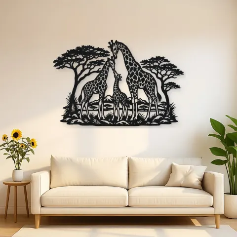 Giraffe Family Metal Wall Art | Wildlife Silhouette Decor