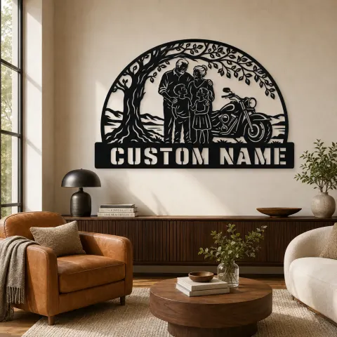 Décoration murale en métal personnalisée pour grands-parents et petits-enfants avec moto